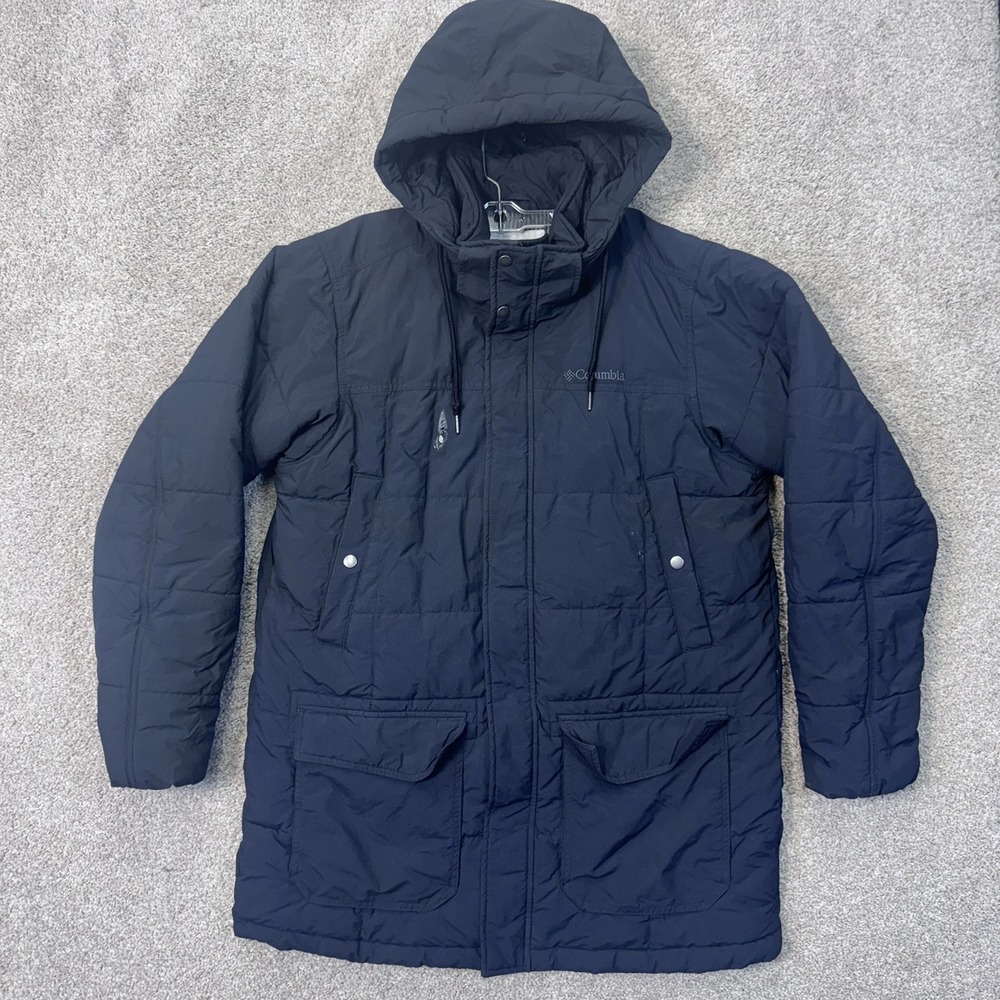 Columbia Parka Mens L Thermal Coil Black Insulated Hooded Jacket Fair